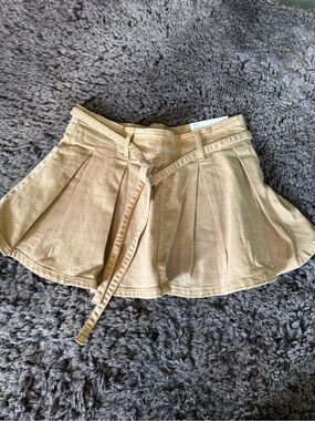 American Eagle Outfitters Tan Pleated Mini Skirt with Waist Tie